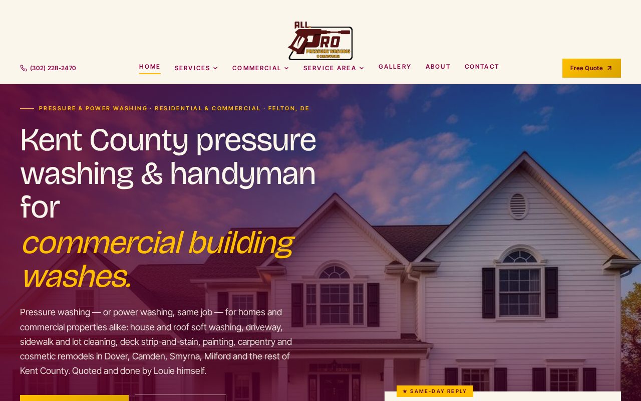 All Pro Pressure Washing and Handyman, Kent County Delaware website built by jaik