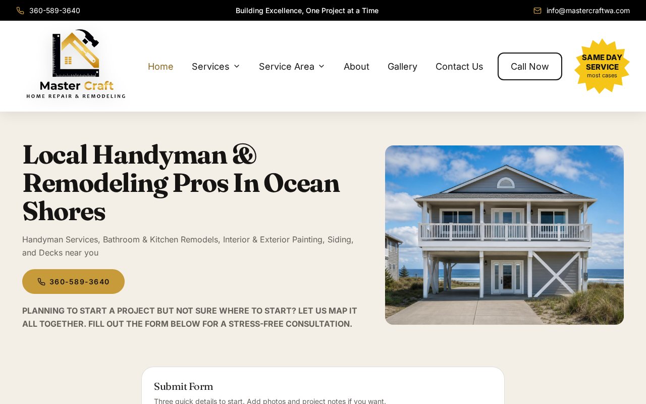 Mastercraft Home Repair and Remodeling, Ocean Shores contractor website built by jaik