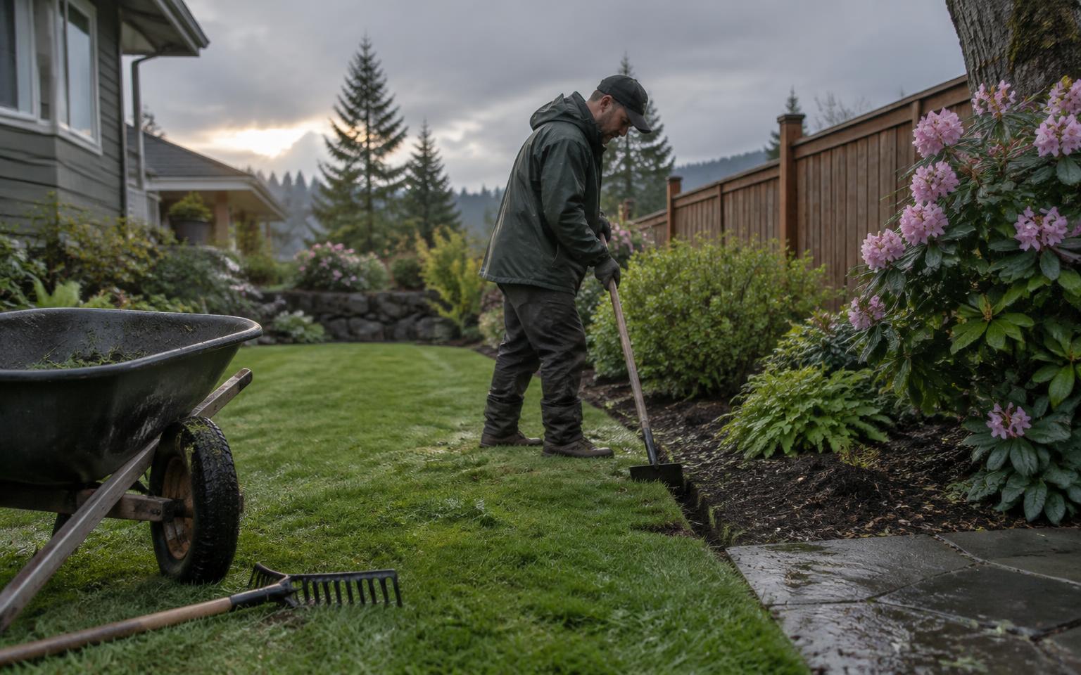Cedar fence and yard work at a Pacific Northwest home